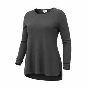 Kinross Cashmere Women Charcoal Grey Long Sleeve Pleated Back Sweater Top Size M